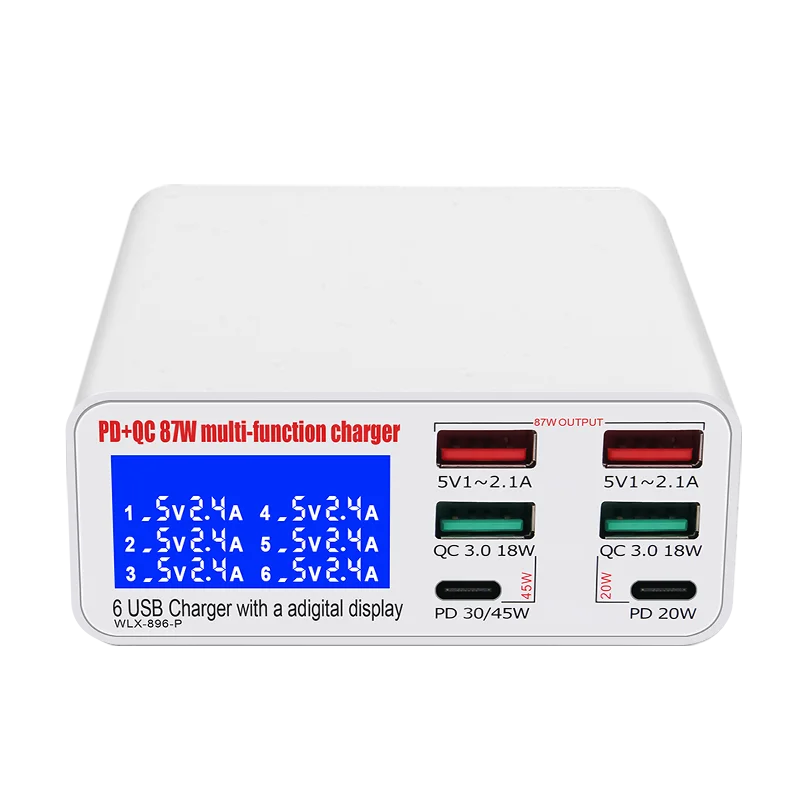 87W Led Digital Display Screen Multi Ports Mobile Phone Charger Cargador Multifuncion Laptop Quick Charging Station