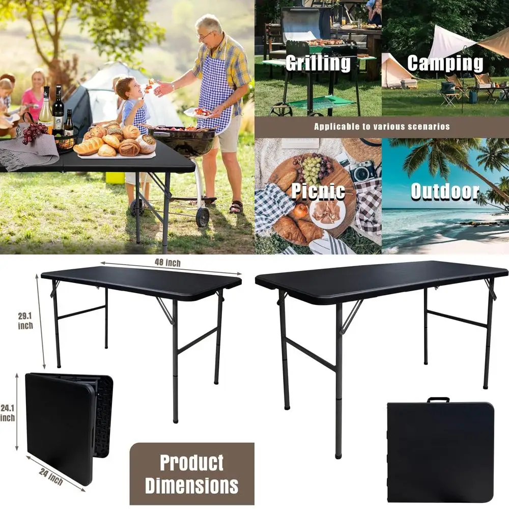 

Portable 4-Foot Folding Square Table with Handle, Heavy Duty for Outdoors and Indoors, Ideal for Camping, Parties, Picnics (Blac