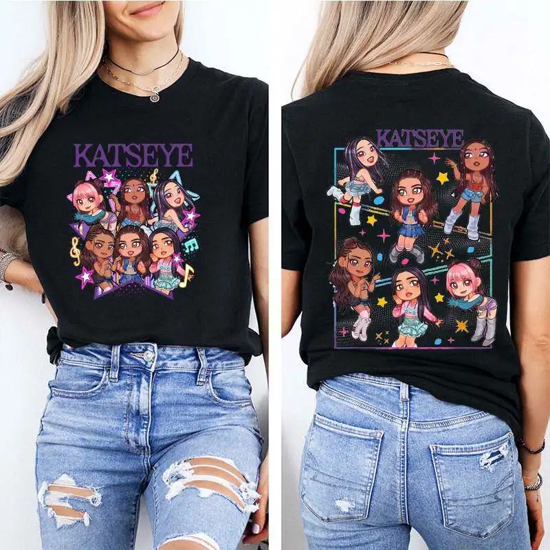 Korean Girl Group Katseye's Double-sided Printed Adult and Children's T-shirt Short-sleeved Summer Top