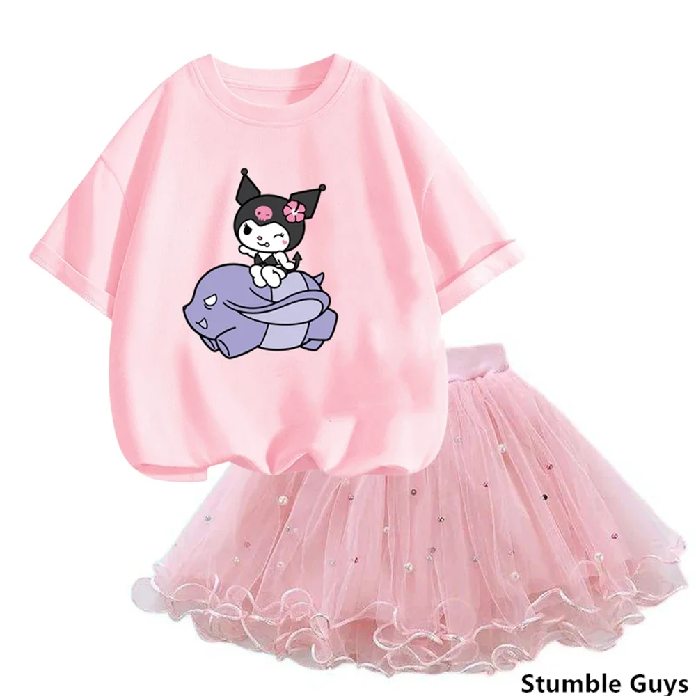 

Summer fashion Girls Cute kuromi Print T Shirt & Tutu Skirt Two Piece Outfits Party Birthday Christmas Clothes 2024