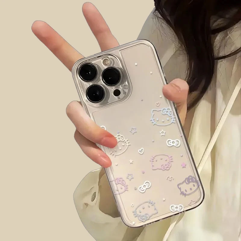 Sanrio Hello Kitty Bow Lovely Phone Case For iPhone 16 15 14 13 Pro Max 11 12 13 Pro XR 7 8 Plus Transparent Soft Cute Girl Y2K