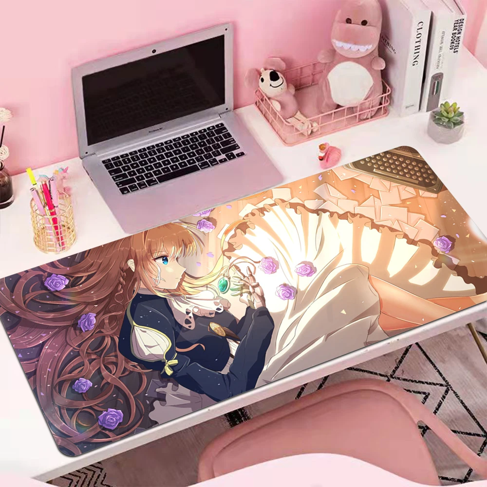 Gamer Cabinet Violet Evergarden Mouse Pad with Backlight Pc Gaming Accessories Desk Mat Mousepad Xxl Rgb Keyboard Anime Mats