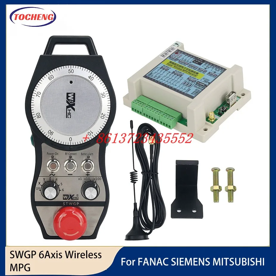 

SWGP 6Axis Wireless MPG CNC Handwheel Pendant w/ Emergency Stop 100PPR for FANAC SIEMENS MITSUBISHI