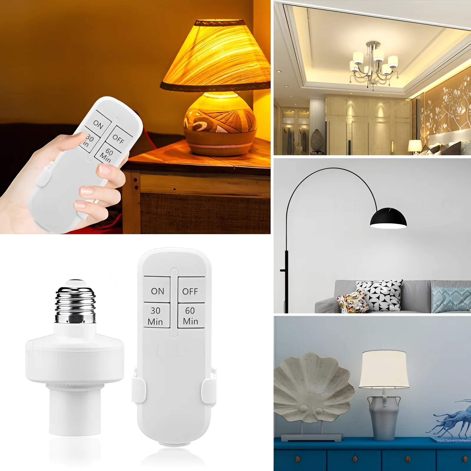 Wireless remote control smart timer switch E27 to E27 lamp holder AC220V house multi light switch baby room bedroom timer switch