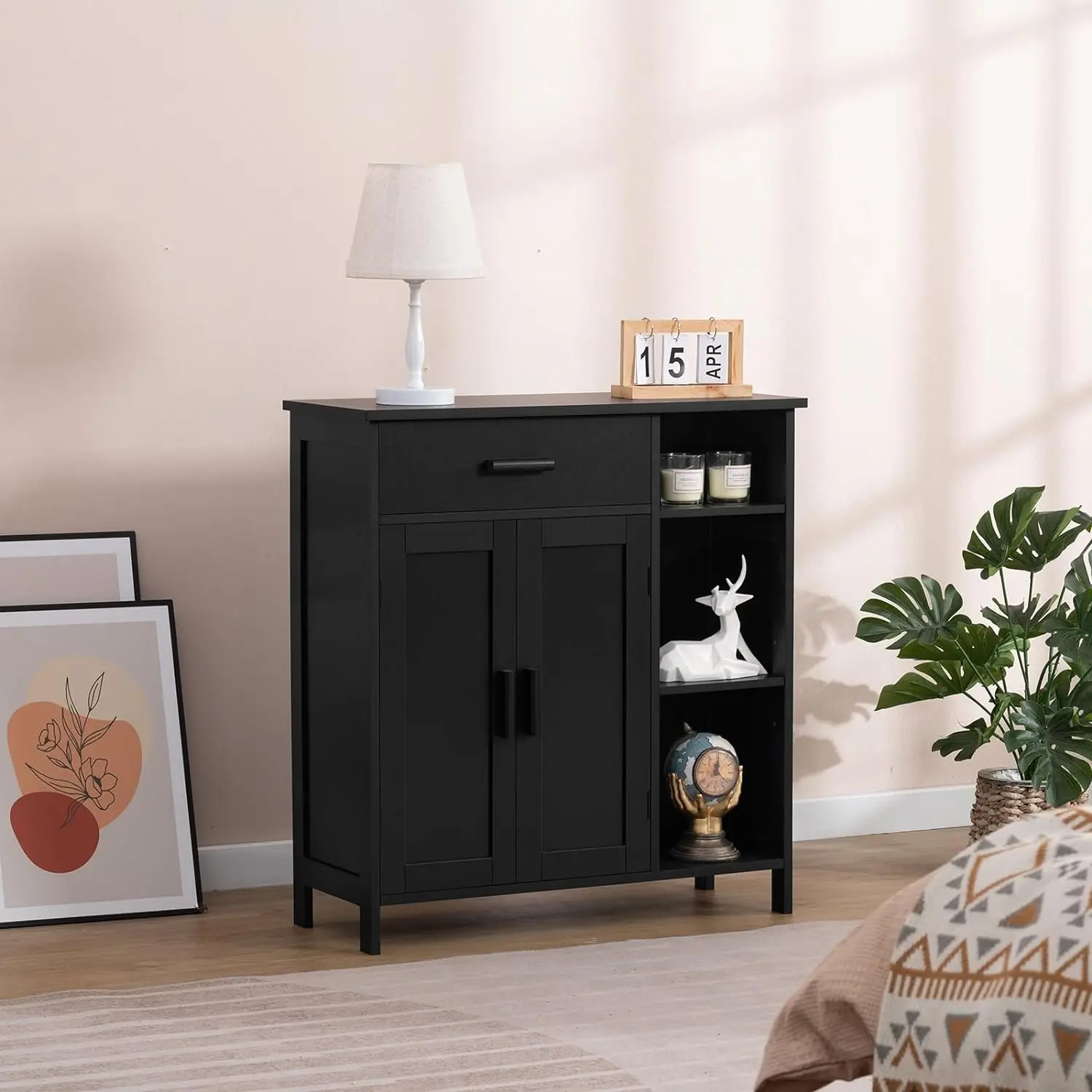 

Bathroom Cabinet, Coffee Bar Cabinet with Drawer, Storage Cabinet with Doors and Shelves, Freestanding Cupboard for Living Room