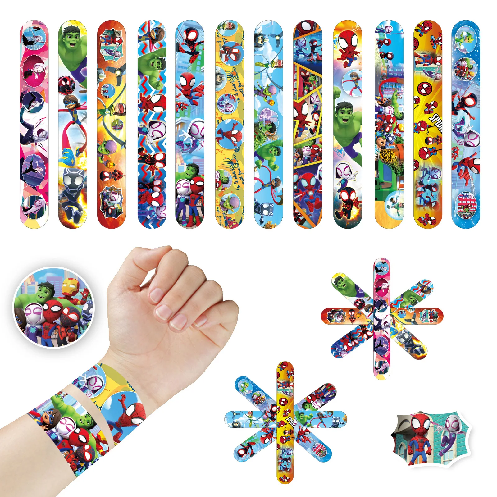 12/24Pcs Slap Bracelets Kids Spidey and His Amazing Friends Wristbands Fun Boys Party Favors Classroom Prizes Exchanging Gifts