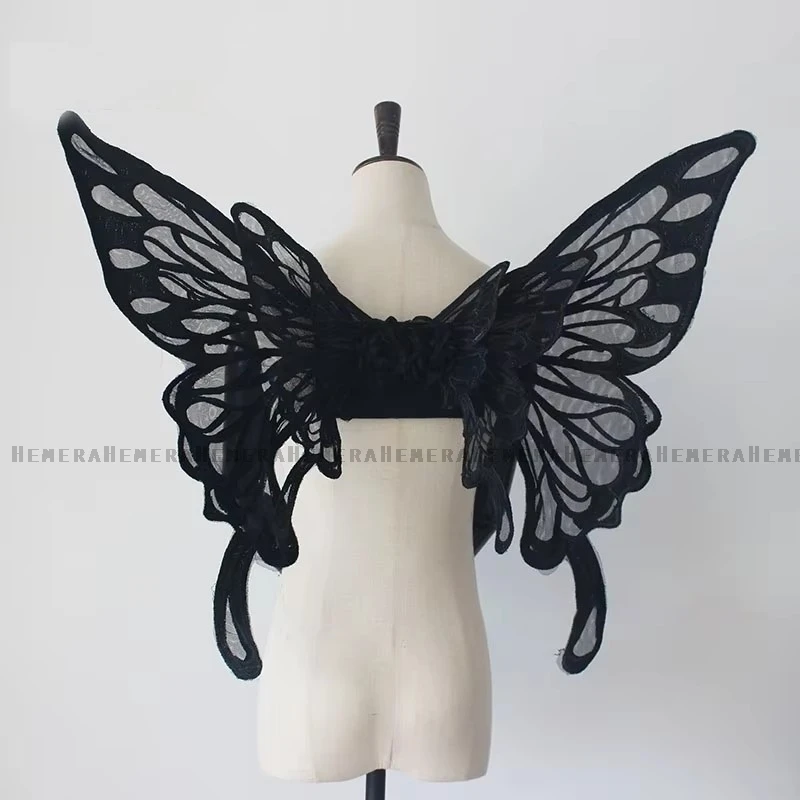 Handmade Lace Embroidery Butterfly Wings Shooting Props Lolita Black White Diffuse Exhibition Cosplay Party Back Decoration