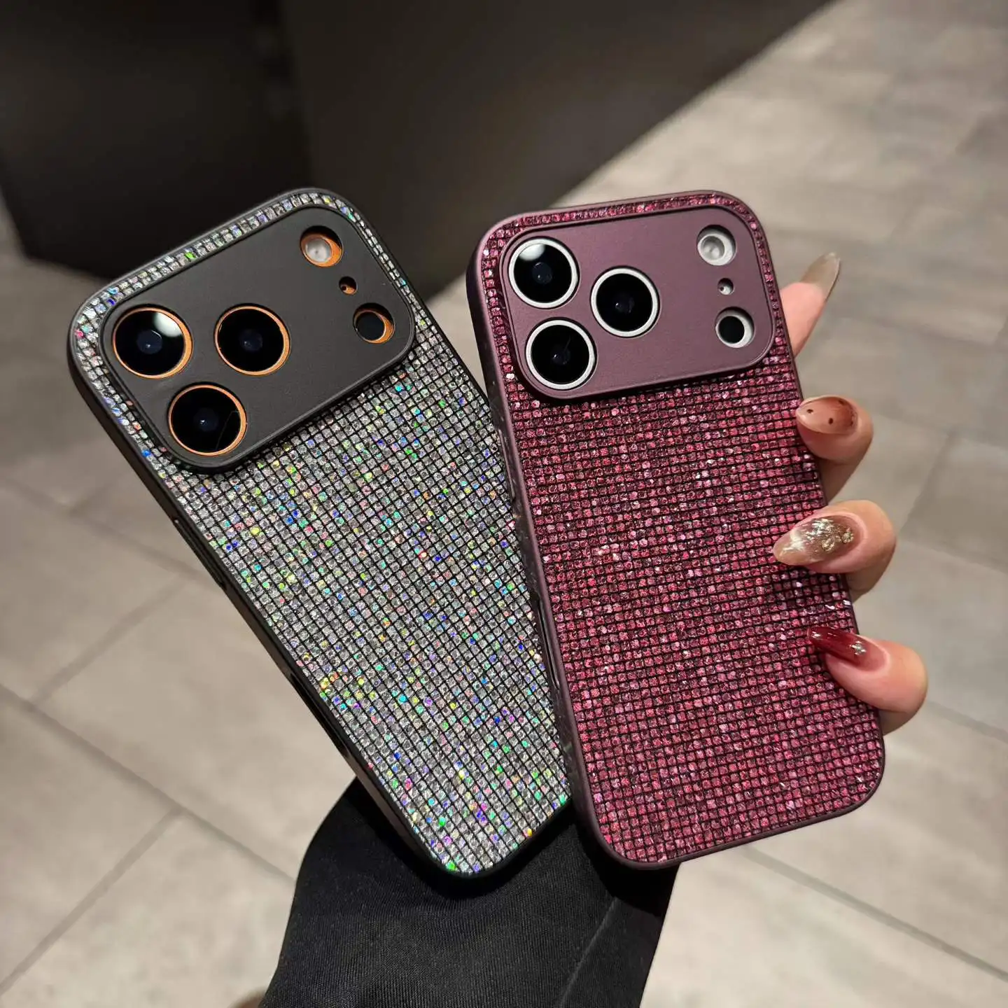 Luxuriöse Glitzer-Aurora Glänzende Strass-Handyhülle für iPhone 17 16 15 14 13 12 11 Pro Max Bling Kameraschutz Stoßfeste Hülle