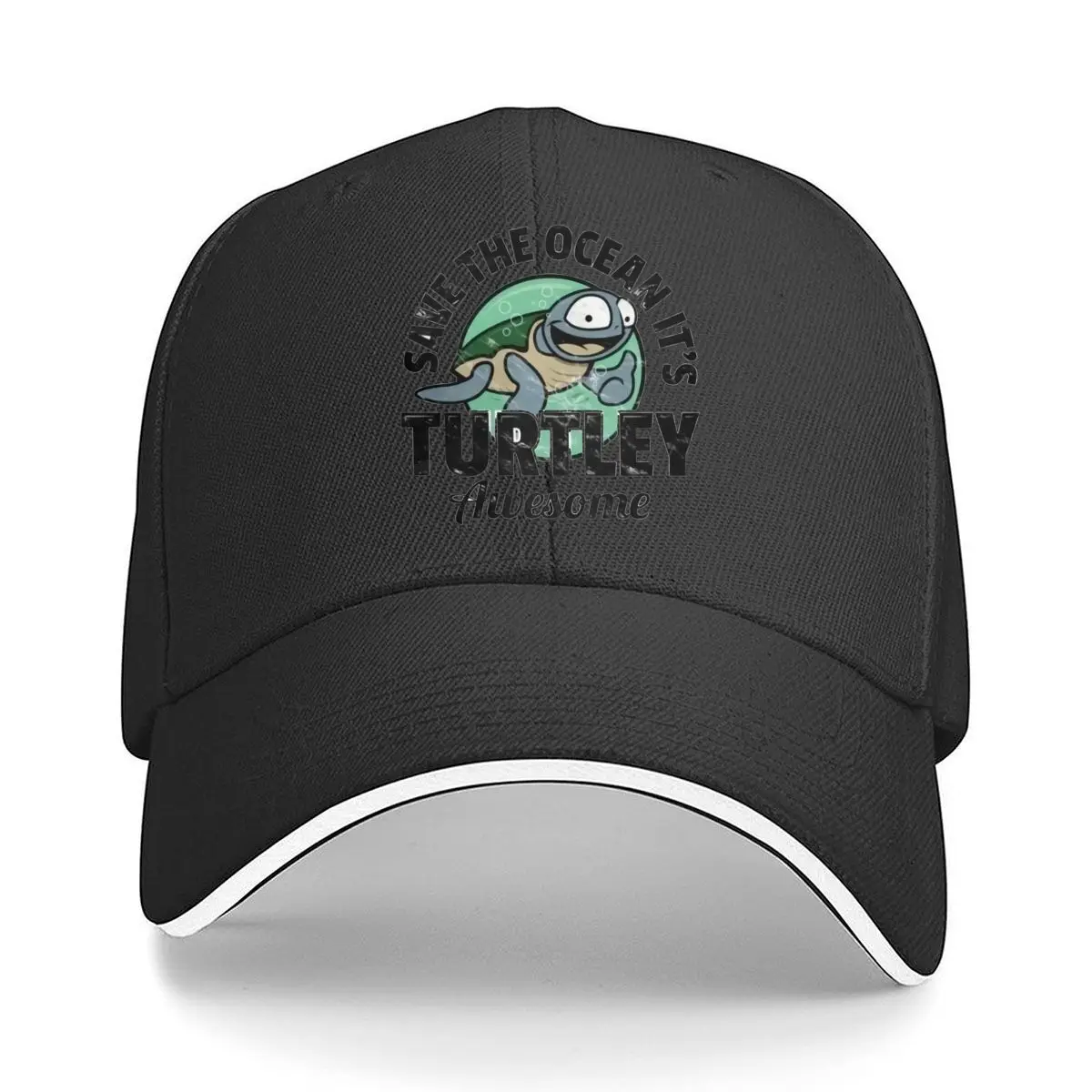 

Save Ocean Turtle Bold Text Nature Fun Art Sandwich Baseball Cap