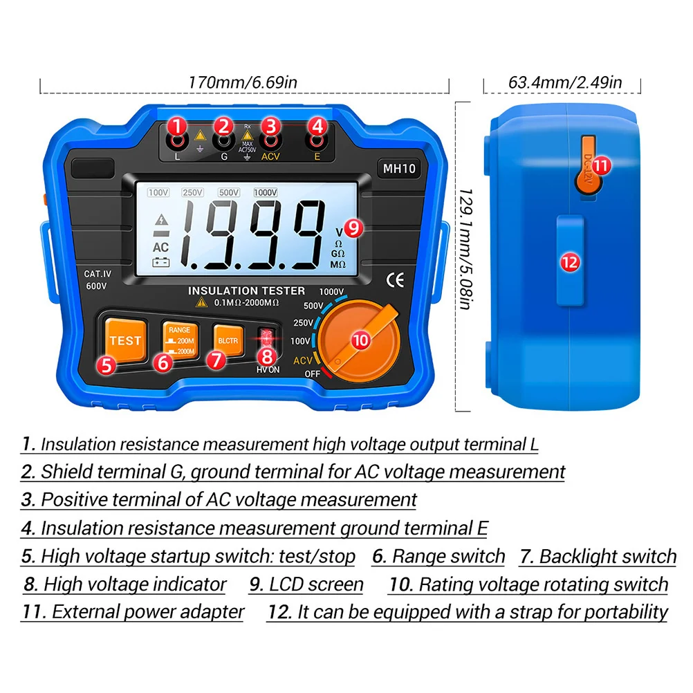 1Set الرقمية جهاز اختبار مقاومة العزل LCD Megohmmeter الإلكترونية متر السلس التوصيل الرافعات المضادة للتدخل للكهرباء