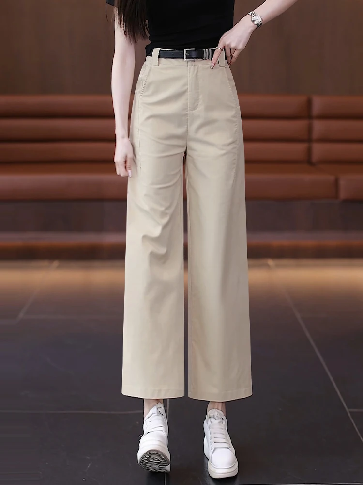 

Женские летние тонкие брюки с широкими штанинами, высокой талией, свободного кроя, повседневные, прямые, укороченные, с эффектом похудения