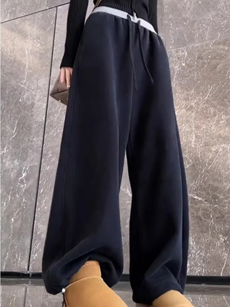 กางเกงขายาวทรงตรงเอวสูงสำหรับผู้หญิง สไตล์เกาหลี รุ่น k Blue Fce Lined ผ้าเนื้อดี ใส่สบาย เหมาะสำหรับใส่ทำงานหรือวันสบายๆ