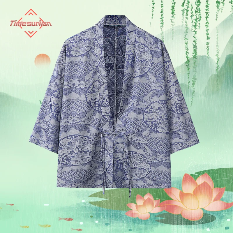 

Этнический стиль Печать Юката Мужчины Женщины Мода Cool Ice Silk Cardigan Блузки Азиатская одежда Хараджуку Японский Косплея Кимоно