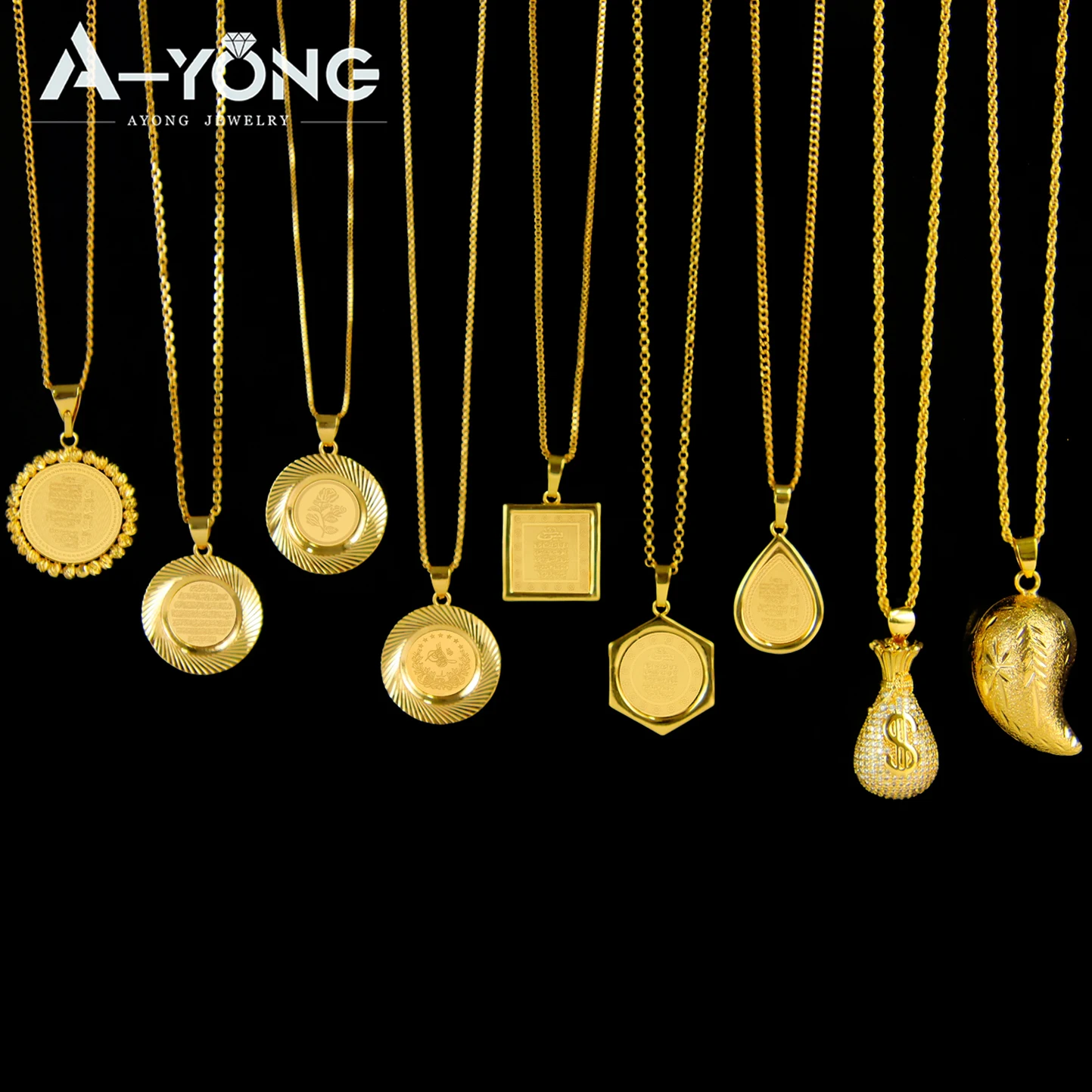 Arabic Muslim Fashion Jewelry Pendants 21k Gold Plated Turkish Geometric Necklace Pendant Moroccan Women Bridal Wedding Jewelrys