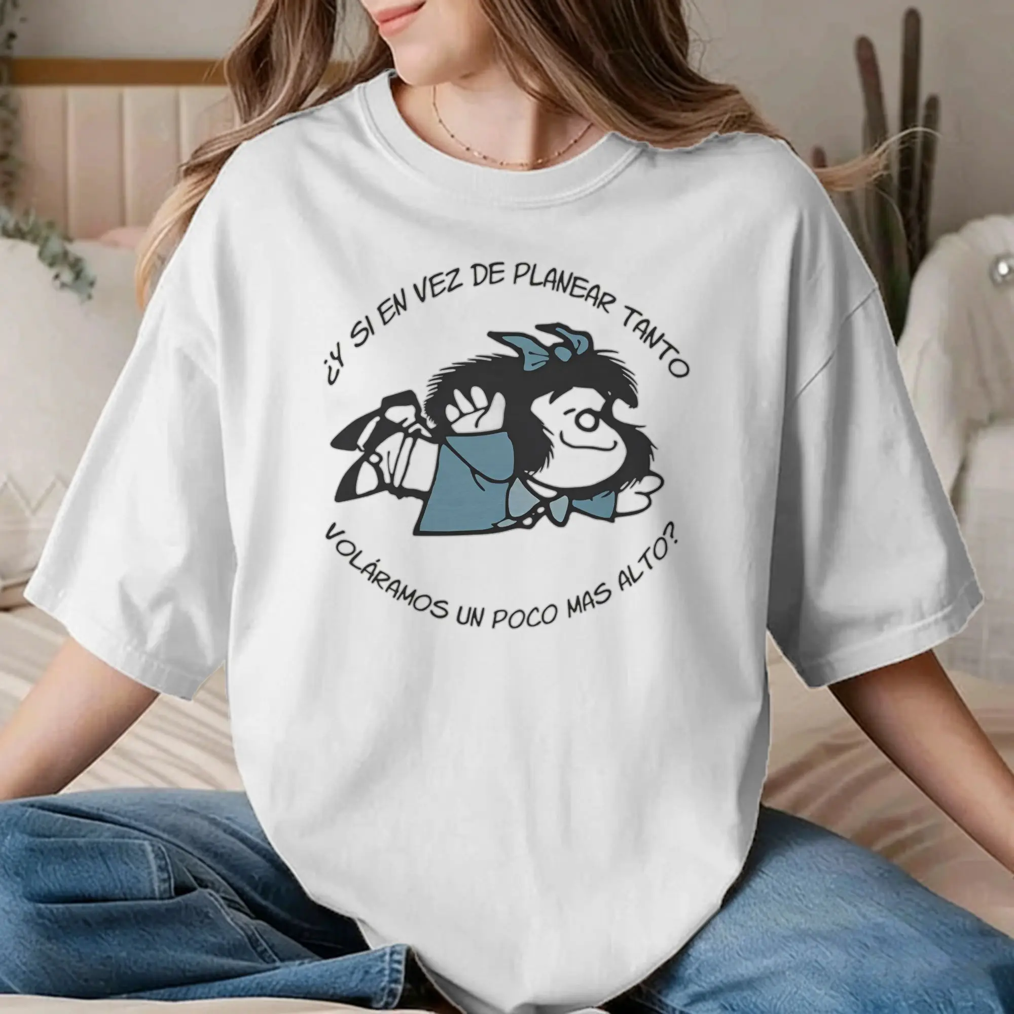 Camiseta Engraçada Mafalda para Homens e Mulheres, Estilo Comic Ulzzang, Kawaii, Casual, Camisetas de Algodão com Gola Redonda, Roupas Plus Size
