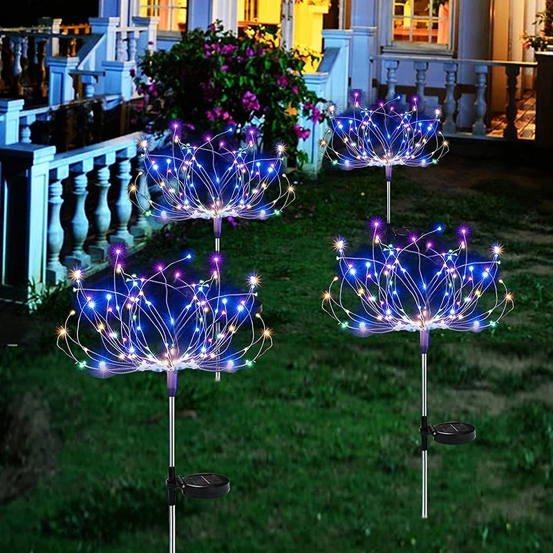 LED Solar Powered Outdoor Firework Lights Waterproof DIY Shape Solar Garden Light for Walkway Pathway Backyard Christmas Party