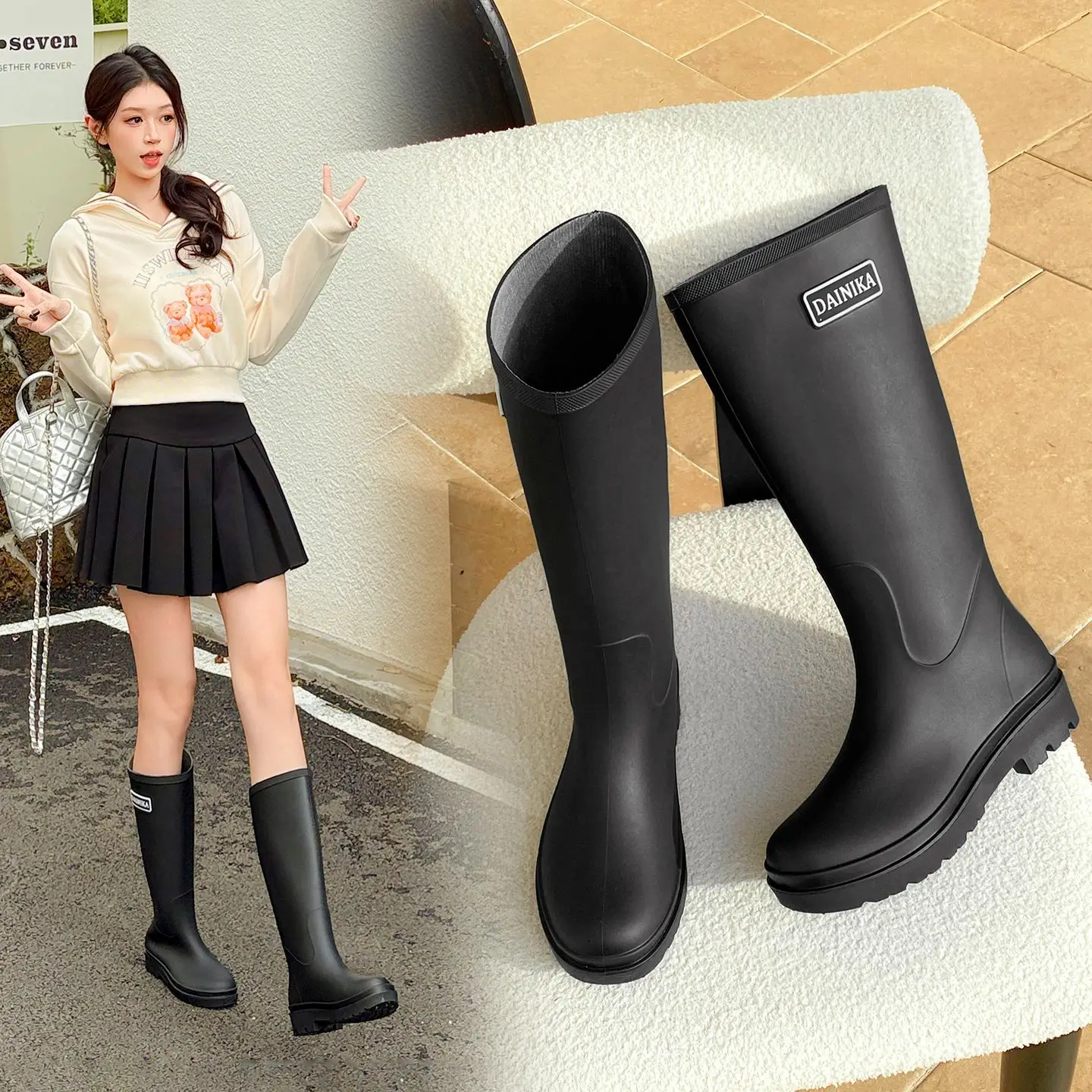 

High-top Rain Boots Women High-end Long Boots High-top Rain Boots Fashionable Women's Waterproof Shoes Non-slip Rubber Shoes New