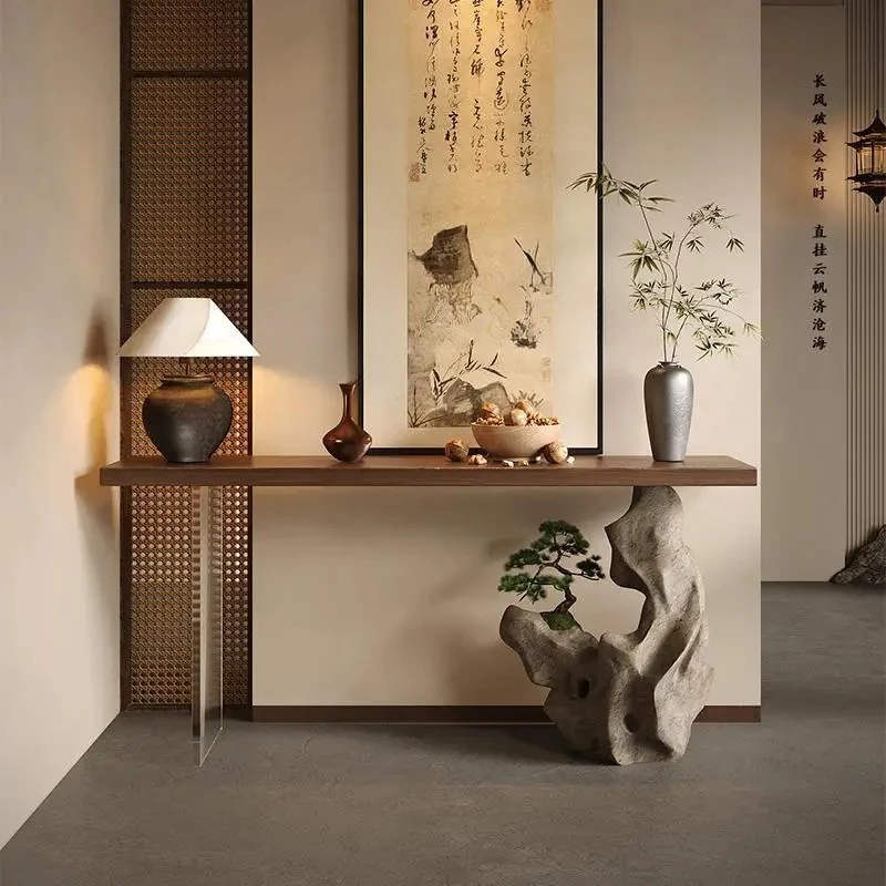 

TQH входной стол из цельного дерева, бытовой вход, имитация камня, вид с торца, стол для гостиной, украшение стены, узкий стол