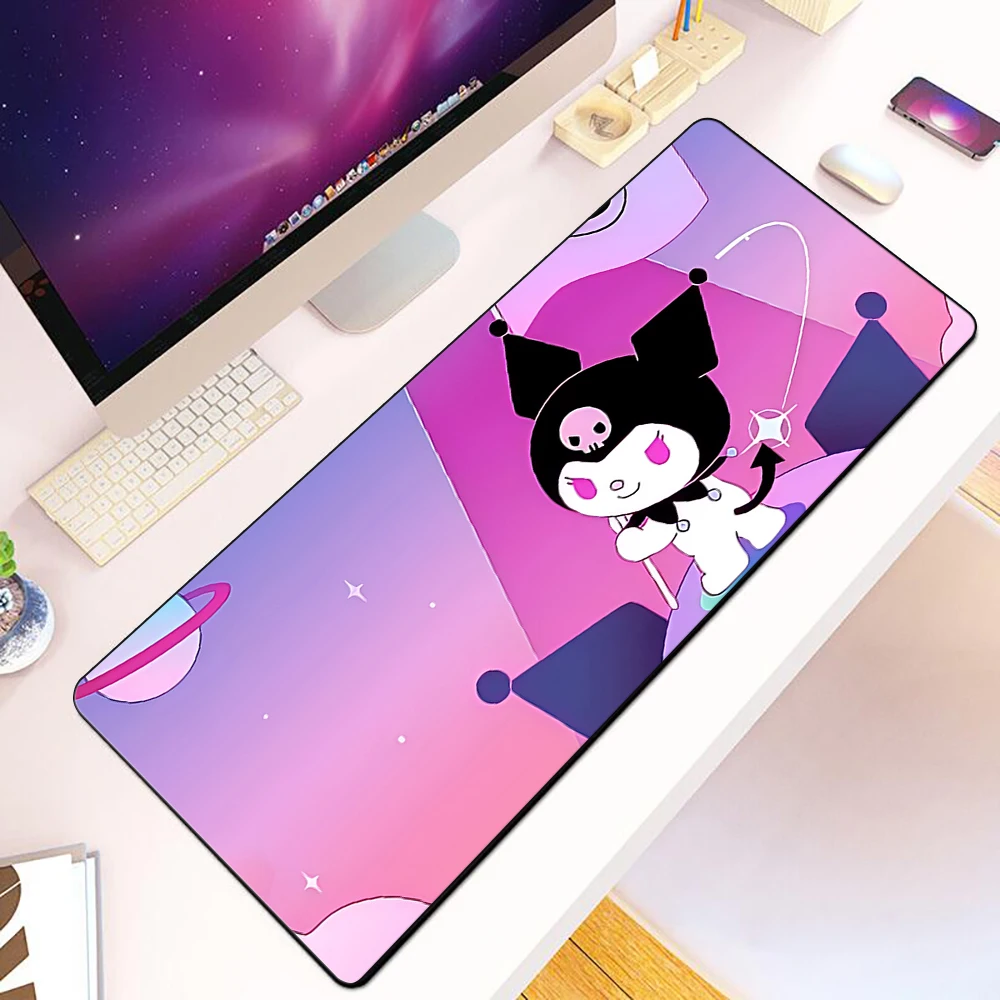 Mousepad Mouse motif HD warna Pink My Melody lucu untuk pemain game komputer dengan sisi mengunci, alas Mouse antiselip XXL90x40cm alas meja PC Keyboard