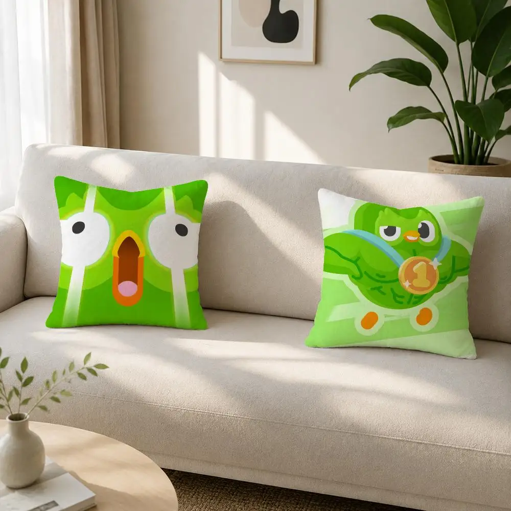 Education Brand Duolingo Cushion Cover Soft Plush Cushion Covers Fluffy Throw Pillow Cases for Sofa Bedroom Home Decor