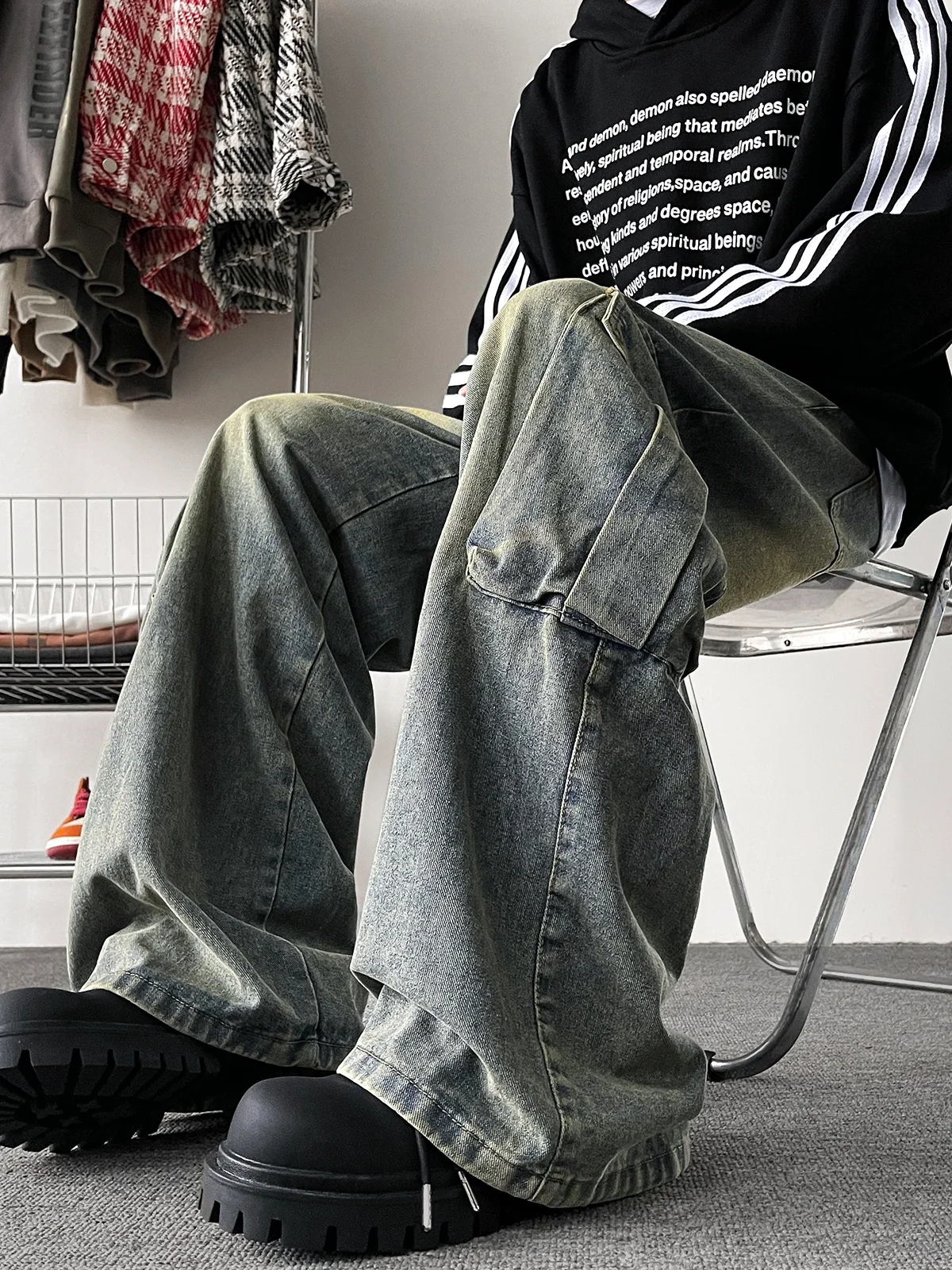 

Spring Autumn Workwear Straight Leg Men's Jeans Waed Casual Cool High Street Pants Youth Trendy Anti Dirt Resistant Durable