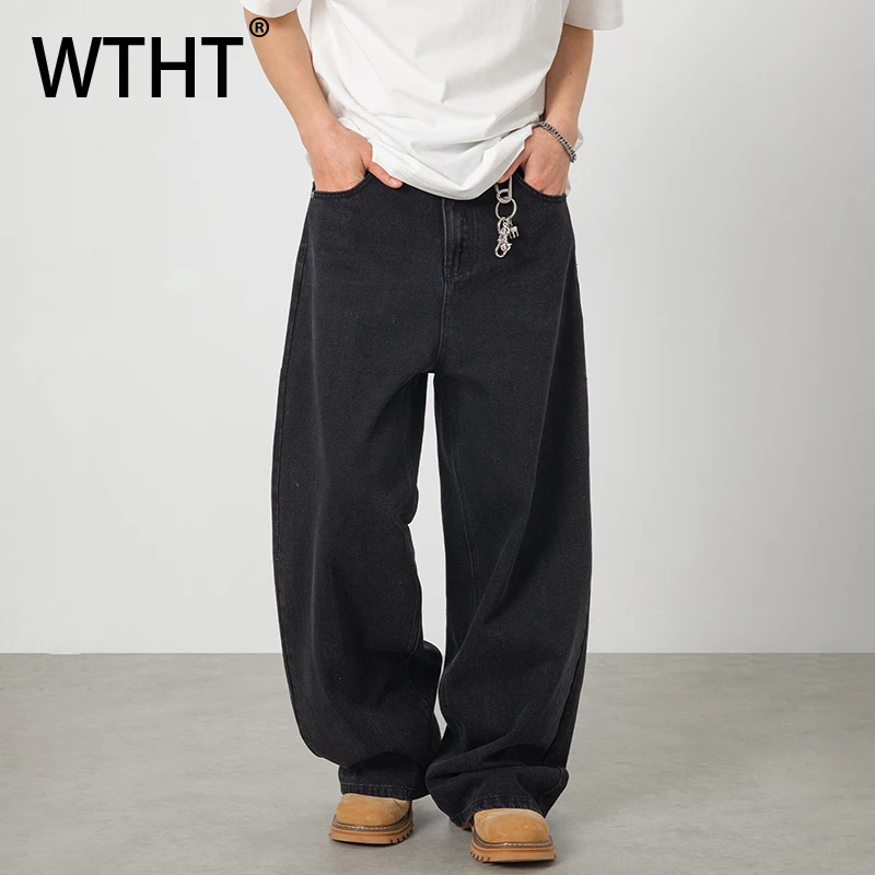

WTHT Fashion Men's Solid Color Loos High Street Denim Pants Vintage High Street Casual Straight Jeans Male 2026 Spring 2A1328
