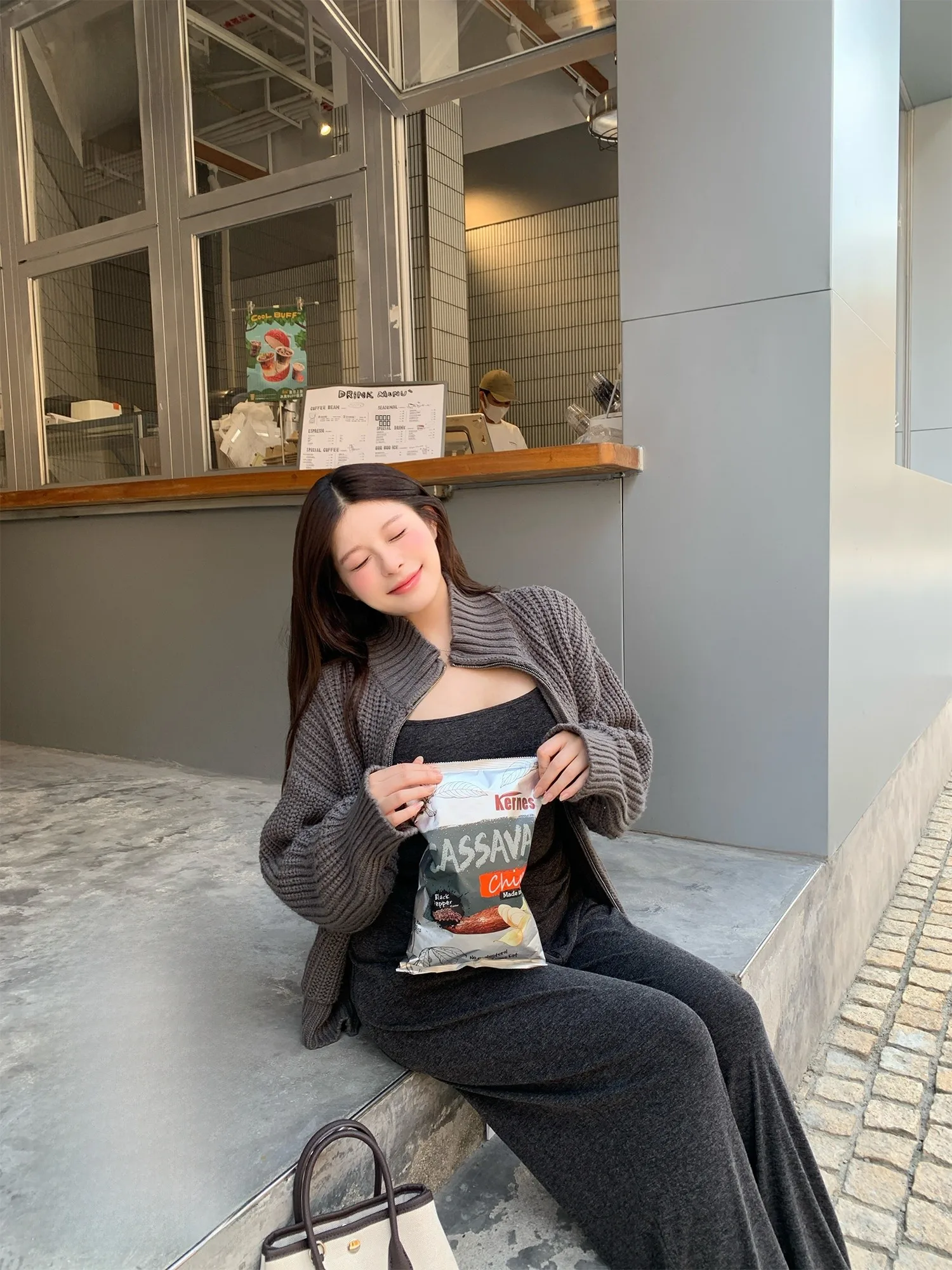 

Slimming Effect Korean Sle Large Size Outerwear Beautiful Early Spring Top Zhou Bai Zi Coarse Needle Texture Sesame Rice Cake