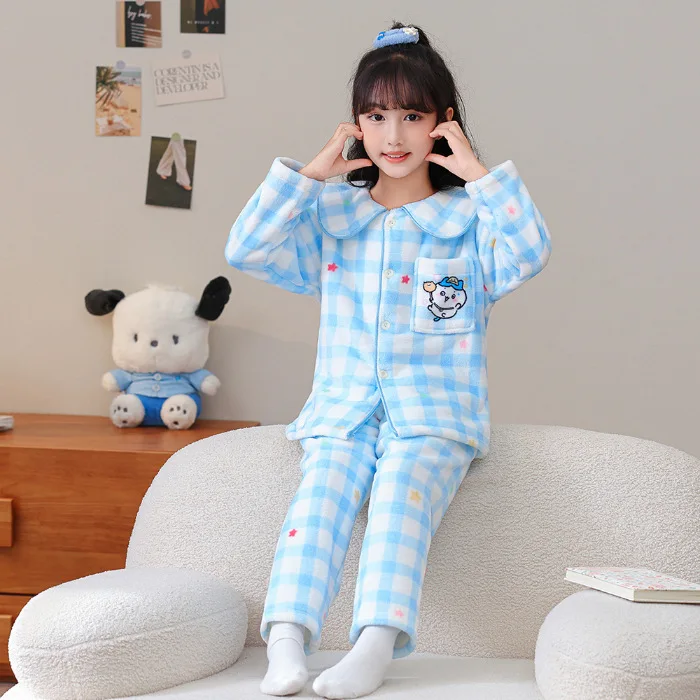 بيجامات أطفال أنيمي تشيكاوا هاتشيوير شتوية جديدة من الصوف المخملي للفتيات الأميرة موضة التلبيب ملابس منزلية كاواي ناعمة دافئة