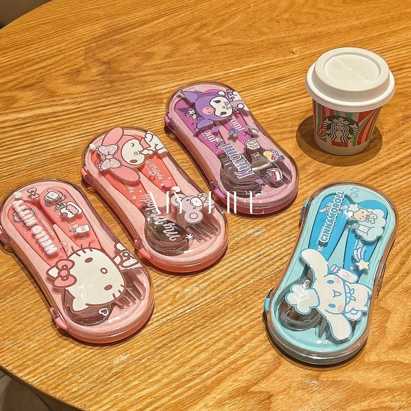 

Hello Kitty Spoon and Fork Set Cute Cartoon Two Piece Portable Travel Women Supplies Desktop Decoration Student Gift Wholesale