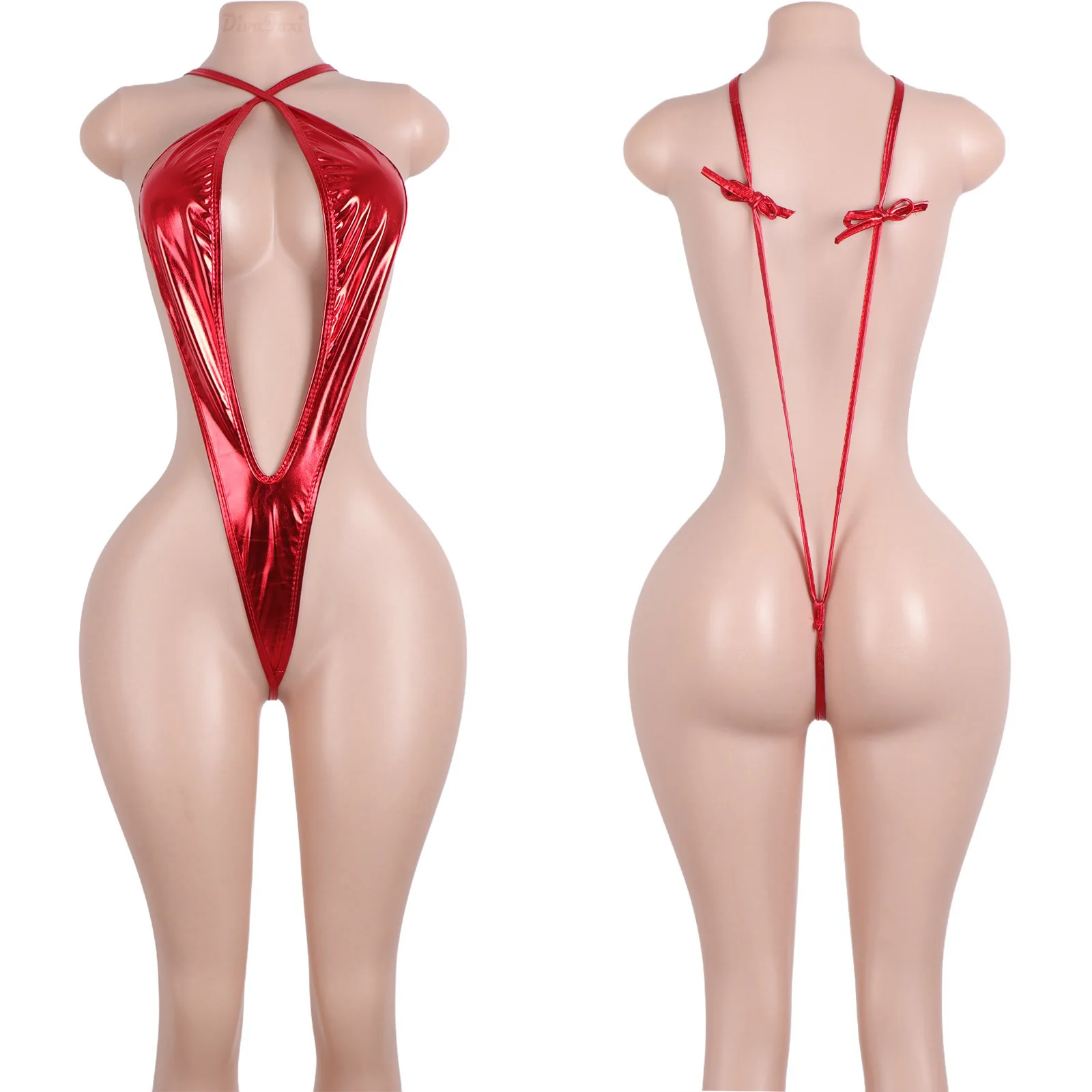 

Patent Leather Backless Bodysuit Deep V Bikini Dancer Outfits Thong String Festival Outfit Rave Exotic Wear Designer Dancewear