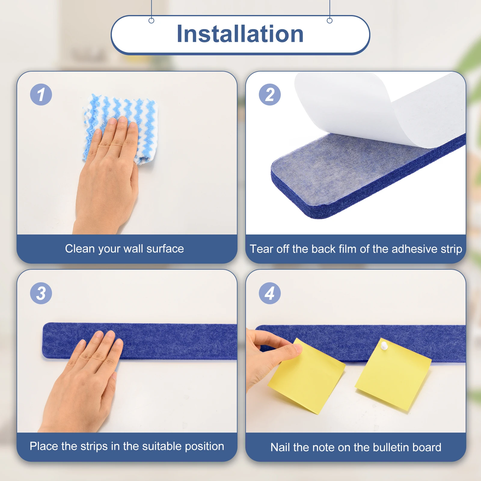 8Pcs/Set Rectangle Felt Cork Board Bar Strips Self-Adhesive Bulletin Board Strip Memo Schedule Photo Display for Wall Decoration