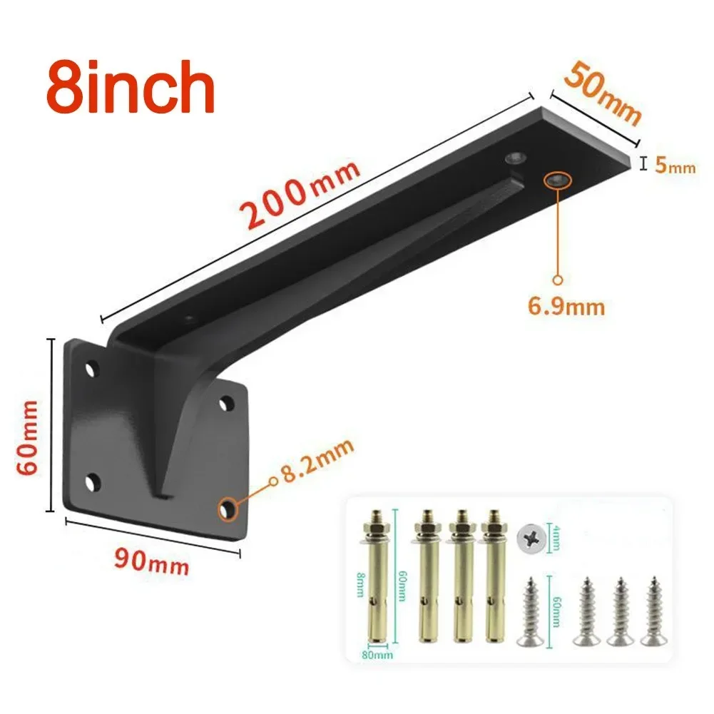 150-500mm Metal Floating Shelf Bracket Wall Mount Heavy Duty For Wood Shelves Support Black Cold Rolled Steel