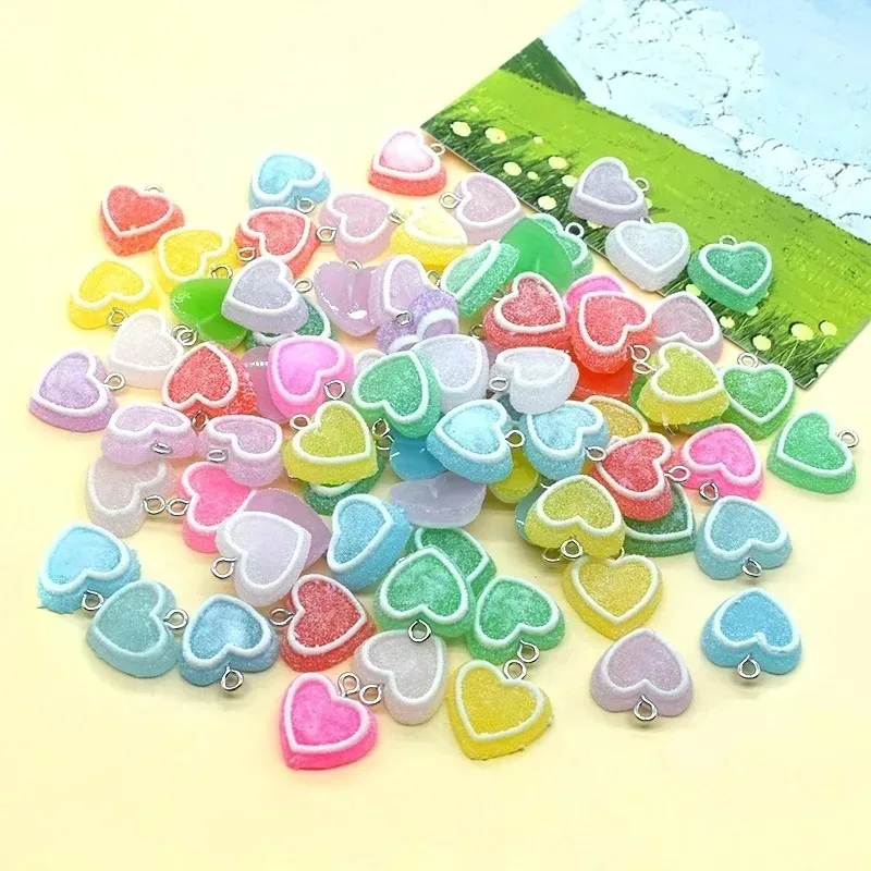 10 Pieces Mixed Random Heart Gummy Candy Pendants Kawaii Fake Sweet Food Charms For Handmade Jewelry Crafts