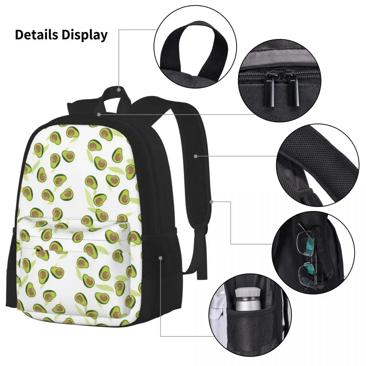 Fruity Avocado Pattern Backpacks Boys Girls Bookbag Students School Bags Cartoon Kids Rucksack Lunch Bag Pen Bag Three-Piece Set