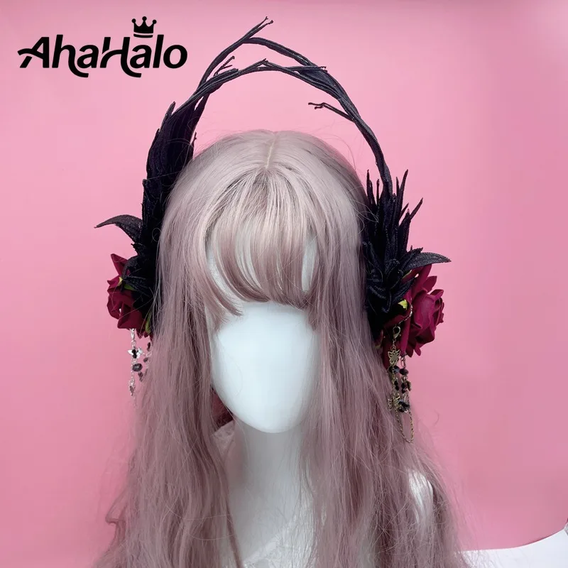 Presilhas de cabelo com asas de anjo, flores vermelhas, presilha de renda, penas, gótico, lolita, cosplay, acessórios para cabelo, para mulheres e meninas