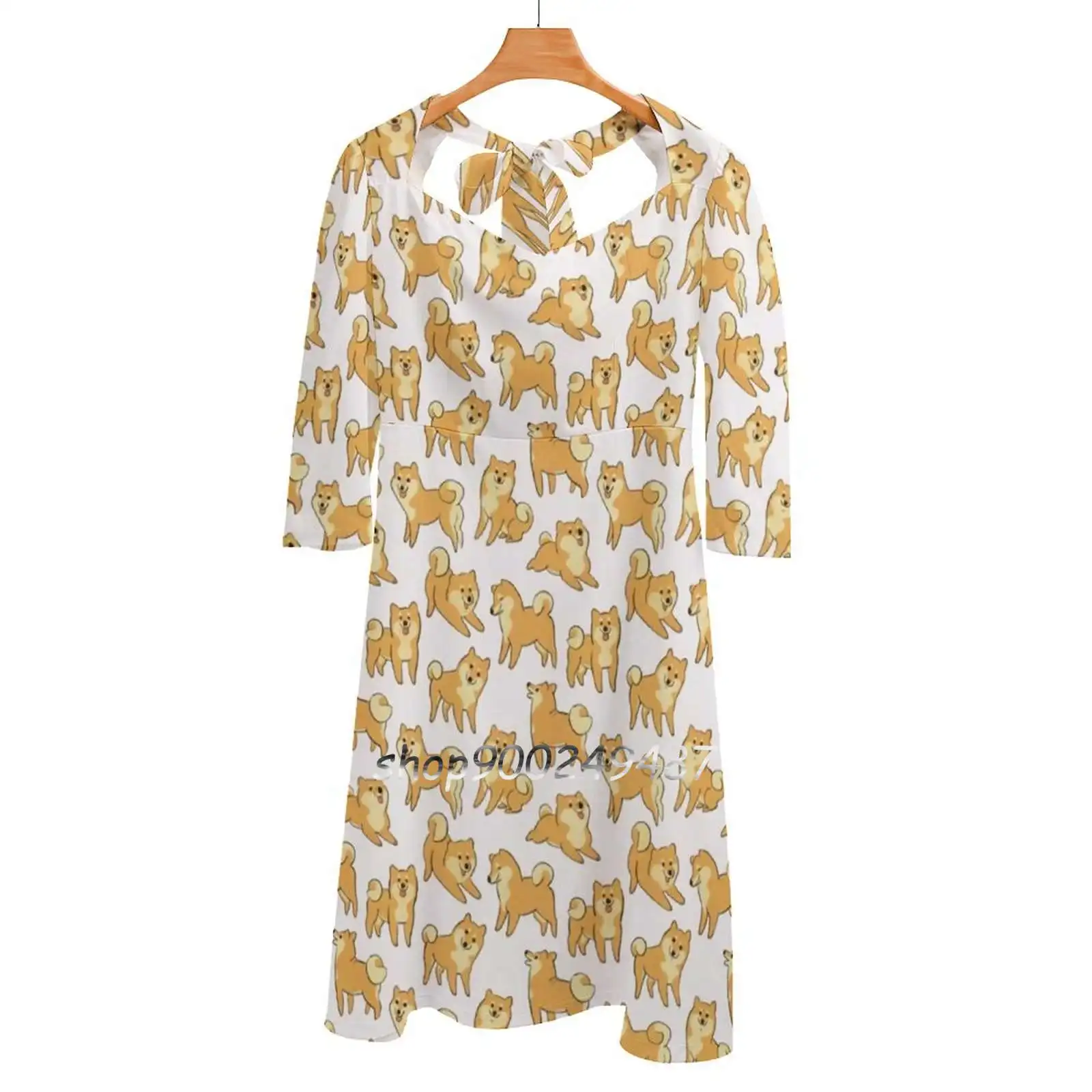 

Playful Shiba Inu Sketches Square Neck Dress Cute Loose Print Dresses Elegant Beach Party Dress Shiba Inu Shiba Doge Dog From