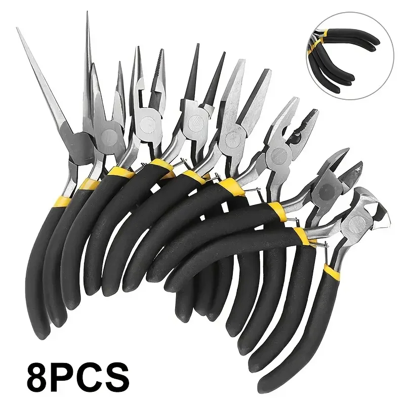 8pcs Mini Jewelry Pliers Set - Round Curved Needle Nose Beading Tool Kit for DlY Jewelry Making and Repair