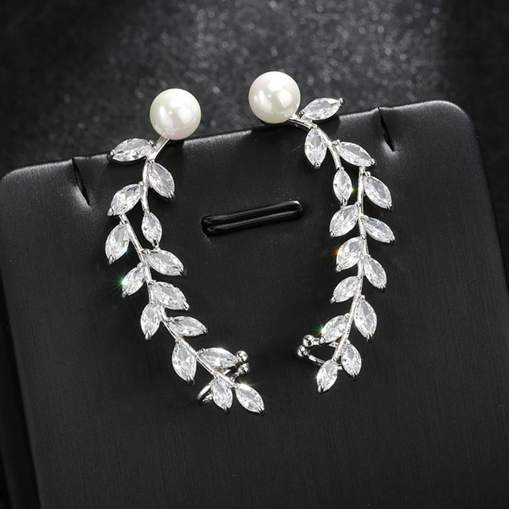 

1 Pair Leaf Shape Crawler Cuff Stud Ear Climber Jewelry Sterling Silver Gold Plated Hypoallergenic Wedding Gift