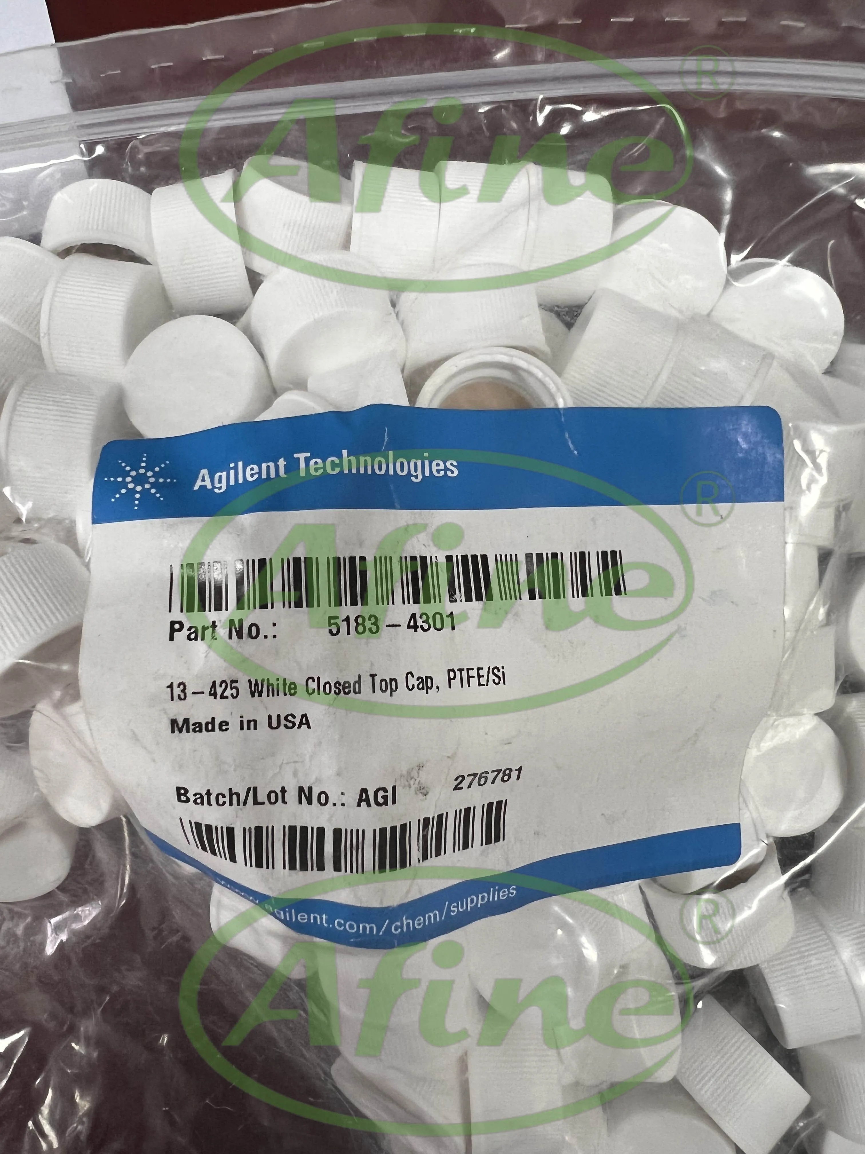 

AFINE Agilent 5183-4301 White Closed Bonded Caps with PTFE/Silicone Septa, for Storage Vials, 100/pk