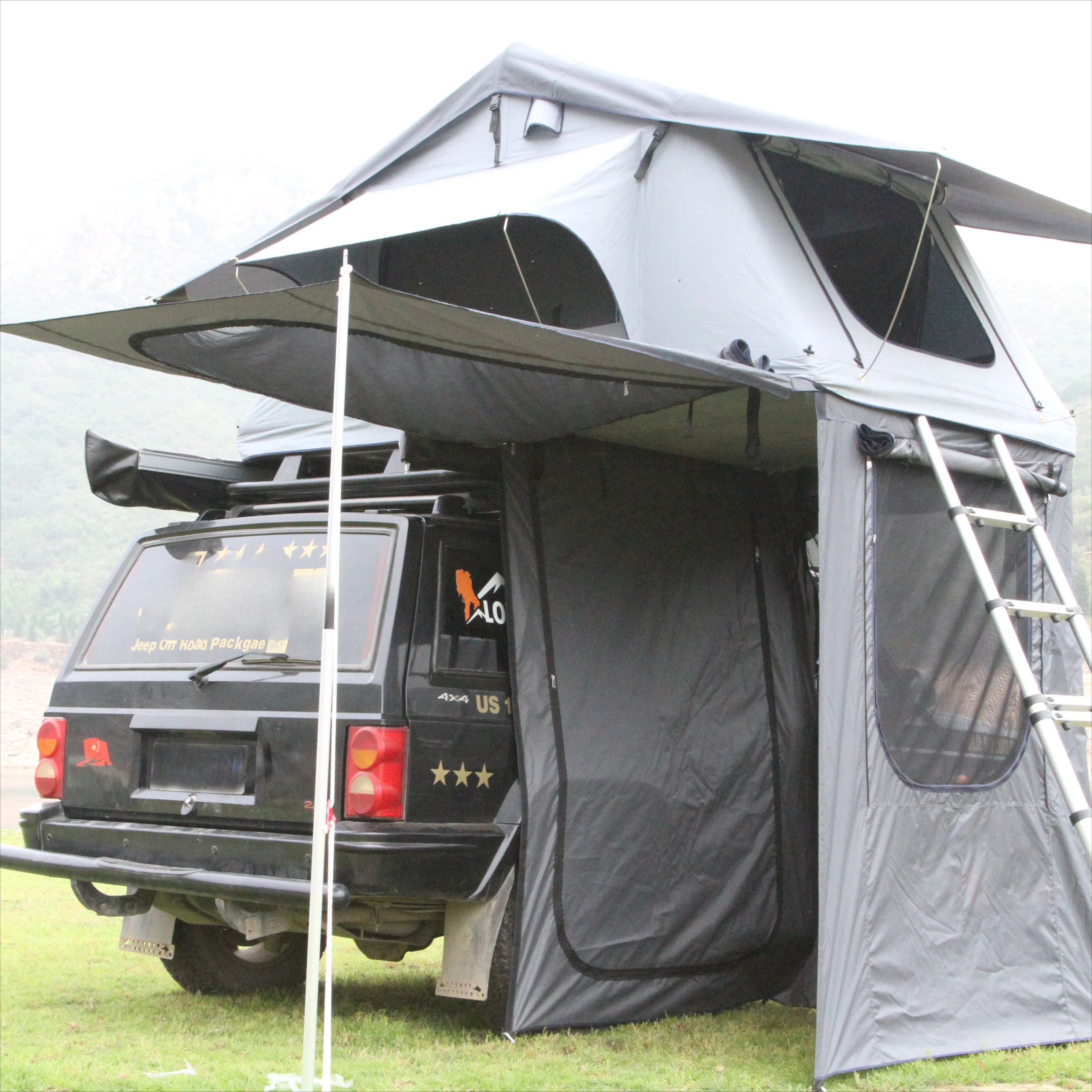 High Quality Outdoor Waterproof Car Rooftop Tent Popular Automatic Pop up with Extension Side Awning for Camperscustom