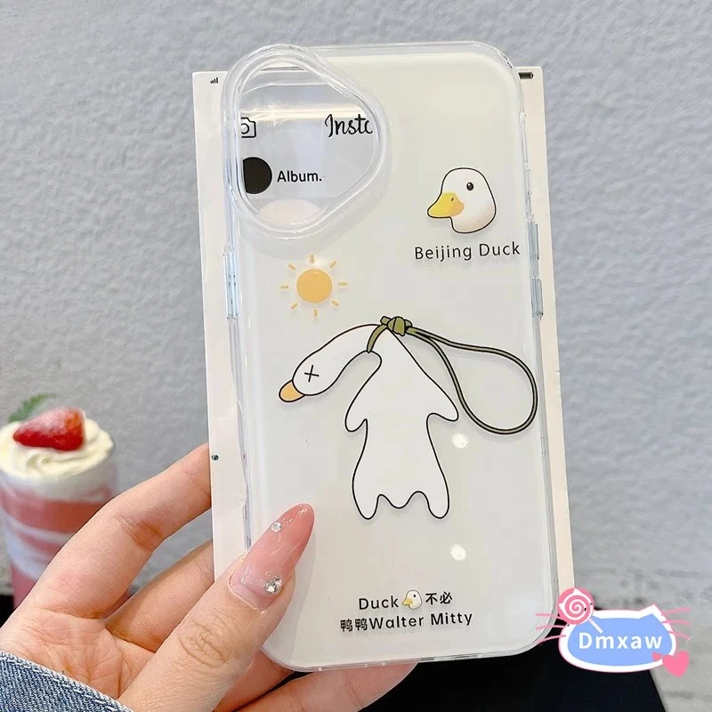 

For Huawei Nova 13 12 11 10 Youth 9 Ultra Lite 8 7 6 SE 5 Pro Y90 Y70 Phone Case White Funny Duck Pendant Lanyard Strap Cover