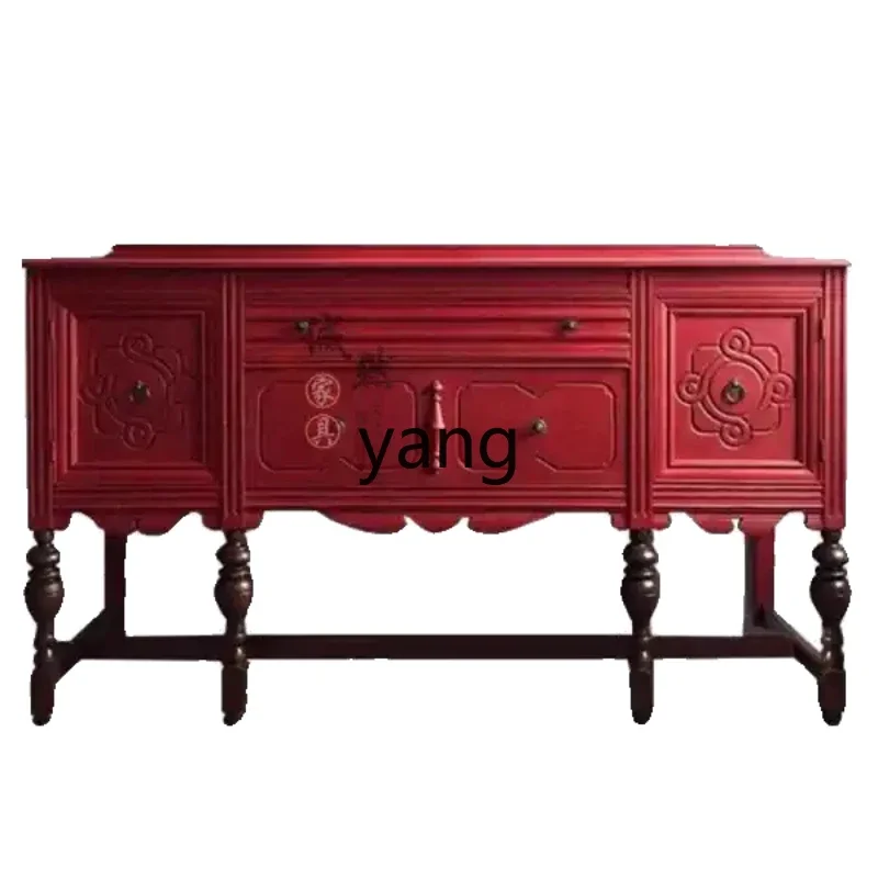 

Lmm retro red solid wood entry porch cabinet color matching foyer decorative cabinet simple side cabinet