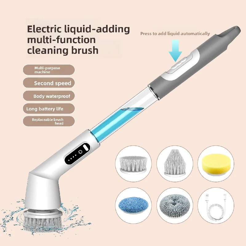 แปรงทําความสะอาดเครื่องขัดพื้นแบบหมุนไฟฟ้าเครื่องขัดพื้นอาบน้ําไร้สายกันน้ําพร้อมหัวแปรงถอดเปลี่ยนได้ 5 หัวสําหรับกระเบื้องพื้นห้องน้ํา