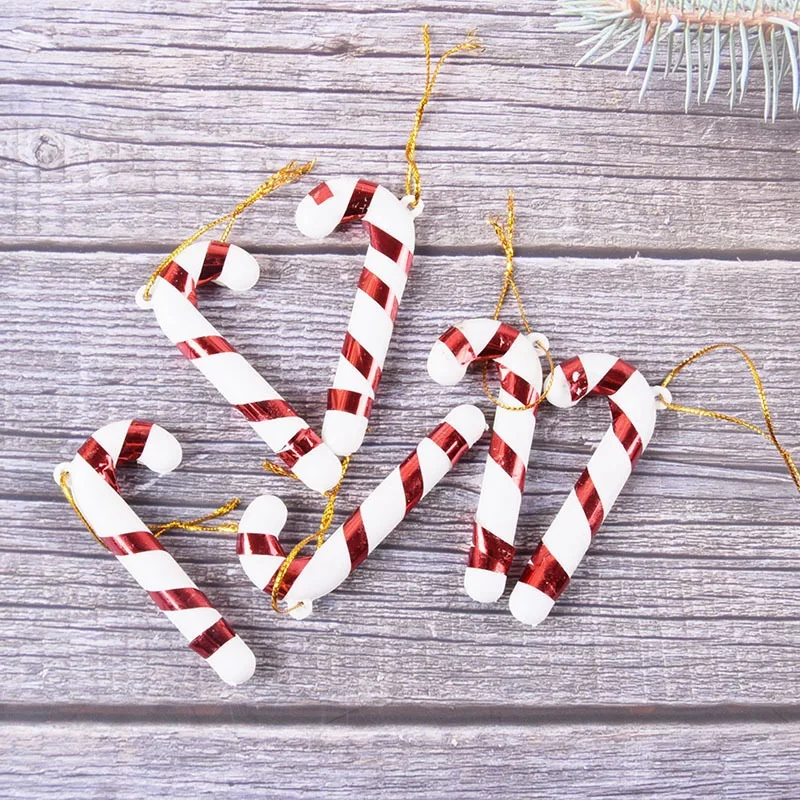 

12Pcs Plastic Christmas Candy Cane Ornament Christmas Tree Hanging Decor Twisted Crutch Candy Canes Indoor Party New Year Decor