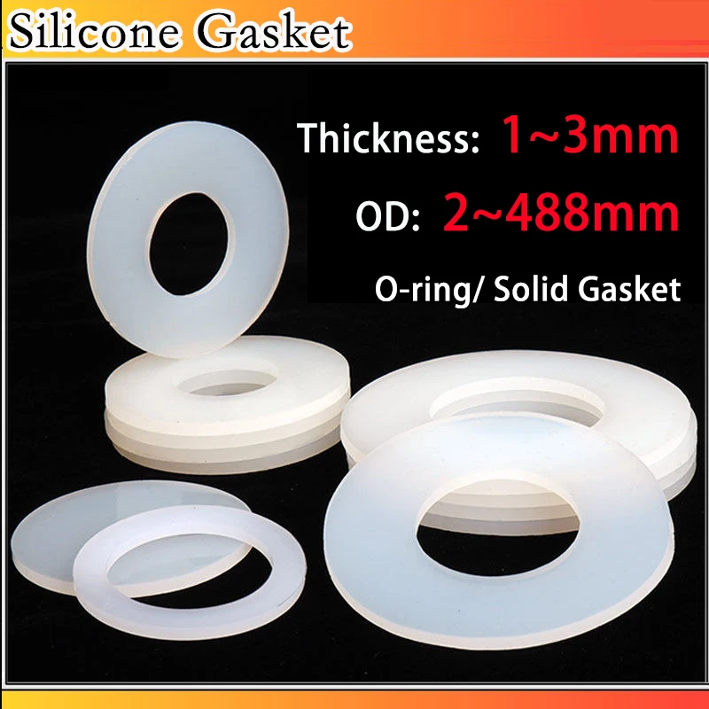 

White Silicone Gasket Circular Flat Washer Flange Sealing O-ring/Solid Gasket 1~20pcs Outer Diameter:2~488mm Thickness: 1~3mm