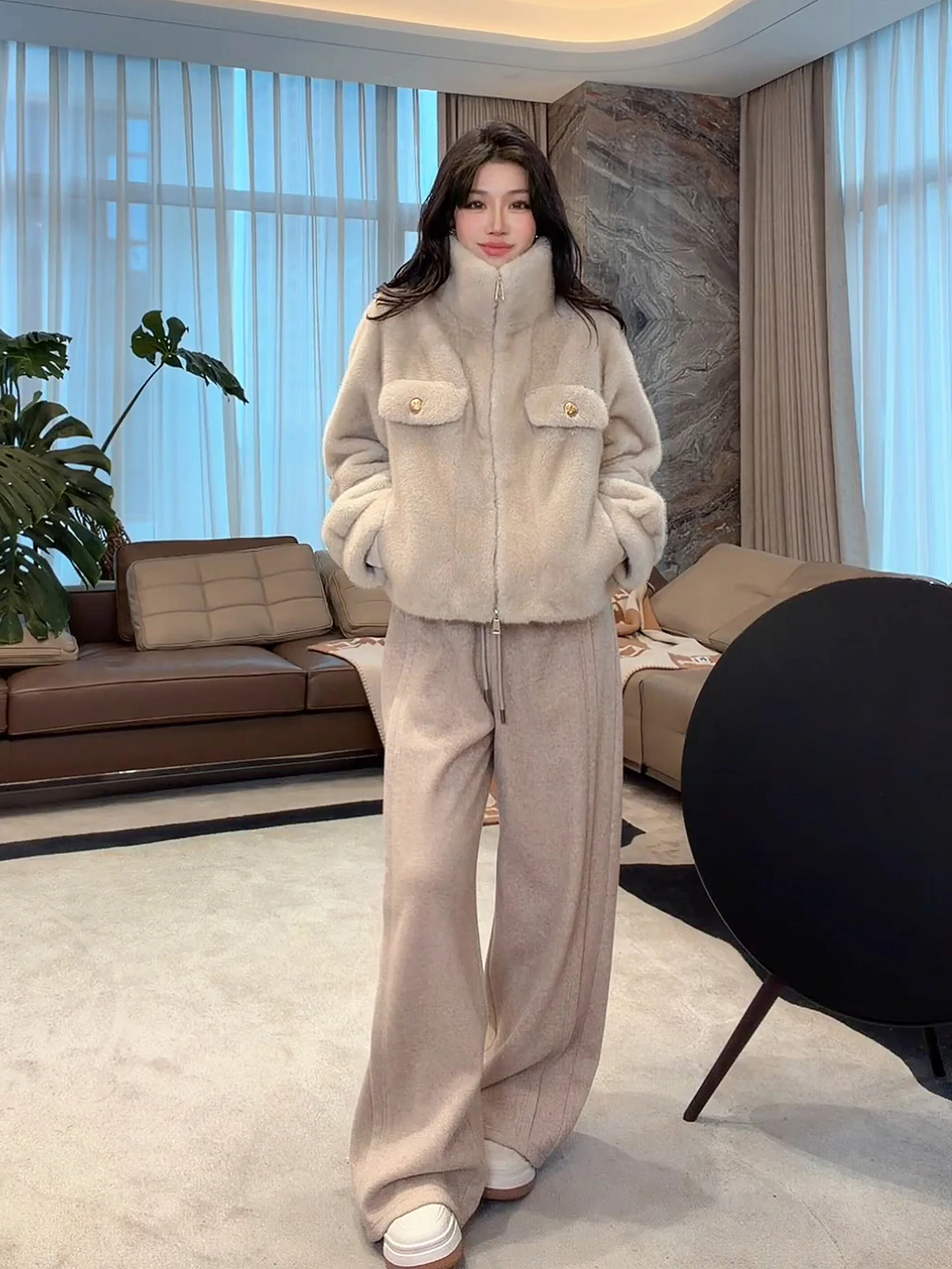 

Faux Fur ort Coat Women's Winter Thi Velvet Warm Faionable Eco-friendly MEHOMEYANG Outerwear Polyester Fiber Long Sve