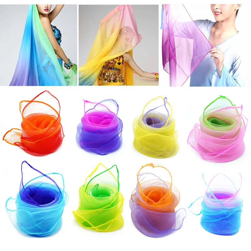 

60cm Gradient Color Neckerchief Performance Square Scarfs for Women Tulle Headband Female Shawls Scarfs For Ladies Hijab Scarf