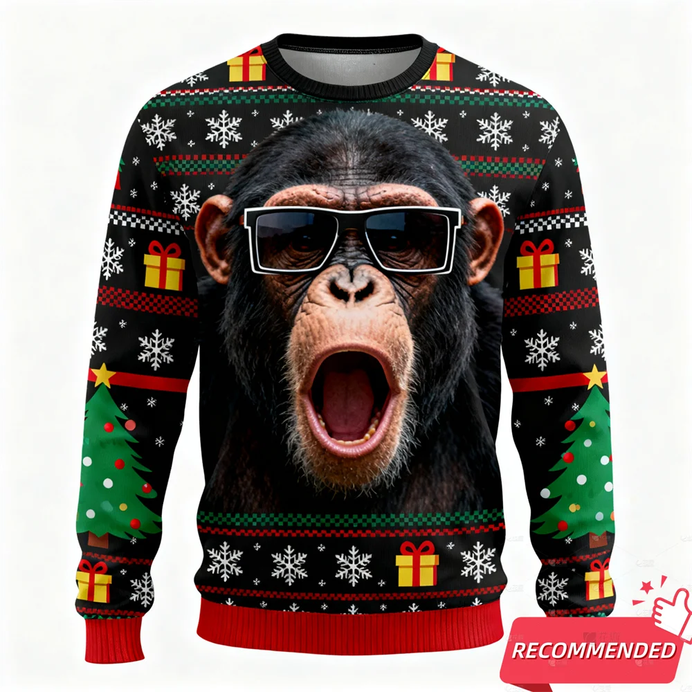 

Funny Animal Gorilla Ugly Christmas Sweater Fashion Holiday Party Sweatshirts For Women Clothes Xmas Boy Gift Pullovers Y2k Tops