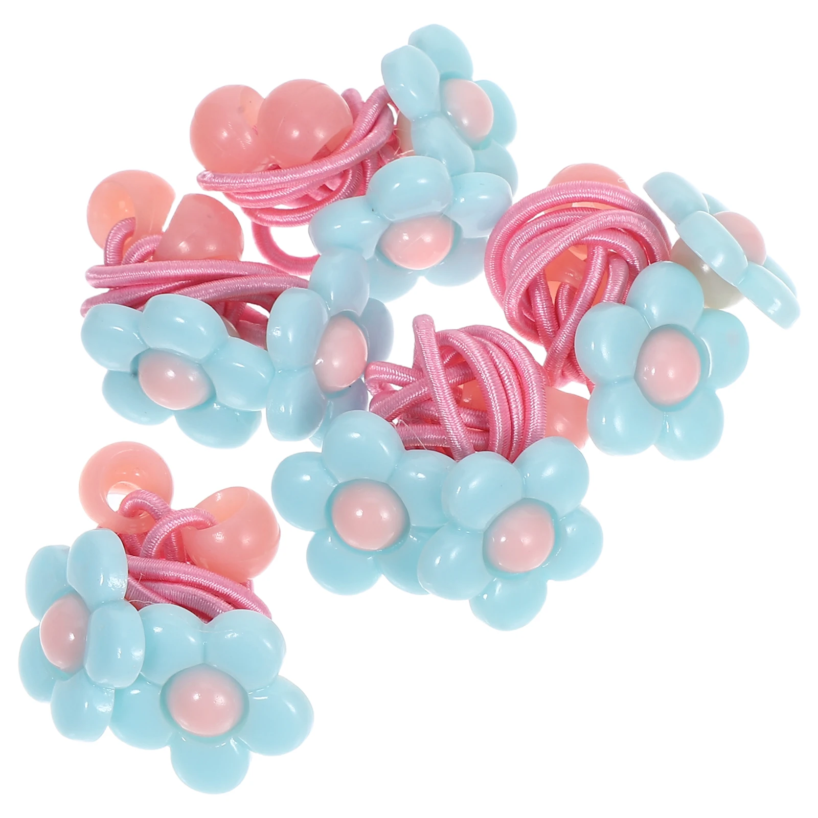 

10Pcs Resin Flower Hairbands Girls Adjustable 12cm Ponytail Holder Elastic Rubber Band Kids Hairstyle Accessories