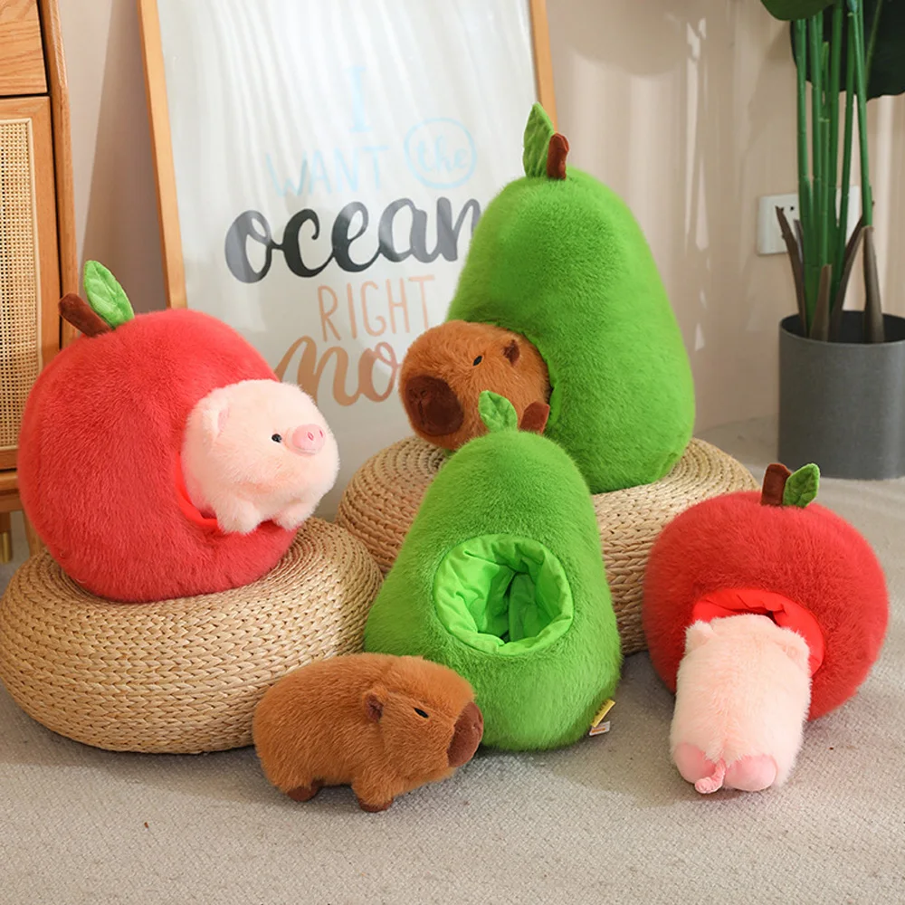 Cartoon Apple Pig Avocado Capybara Combination Plush Toys Stuffed Accompany Creative Dolls Home Decor Pillow Girls Birthday Gift